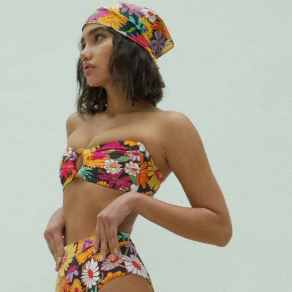 New with tags, Janeane Floral Tori Bandeau Bikini Top